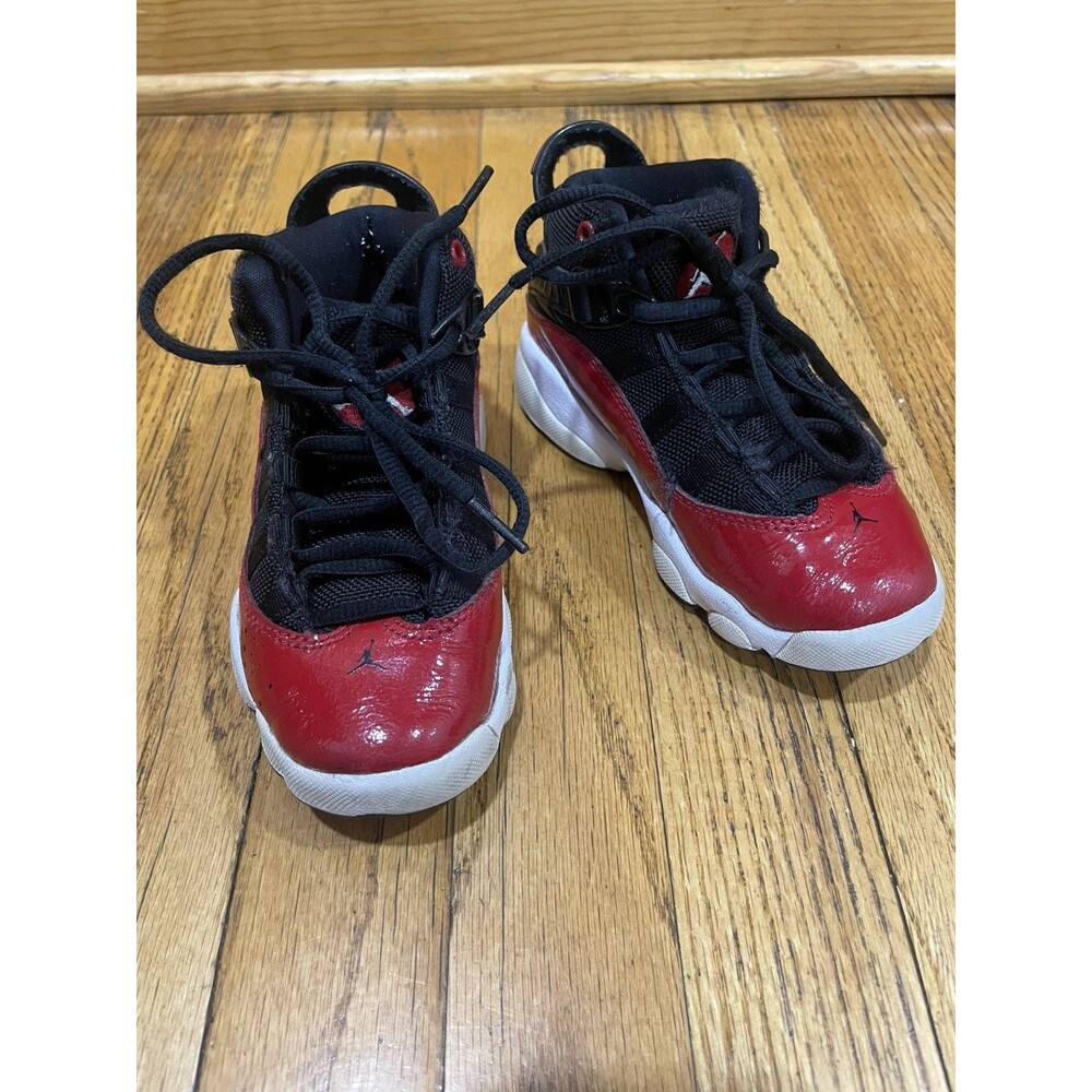 Nike Air Jordan 6 Rings PS Boys Size 11C Black White Gym Red Sneakers